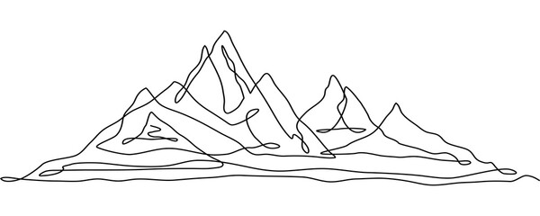 Simplistic black line art of mountain ranges