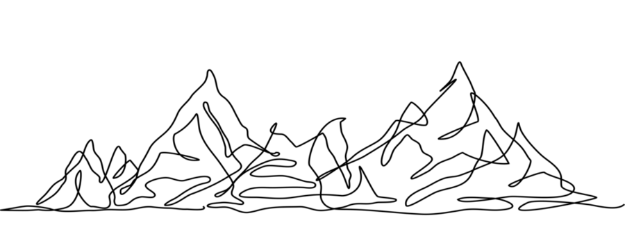 Simplistic black line art of mountain ranges
