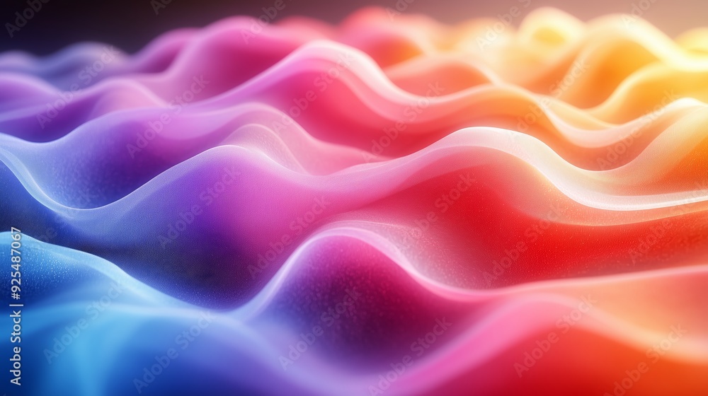 Poster colorful waves of vibrant hues creating a dynamic abstract pattern resembling flowing fabric under s