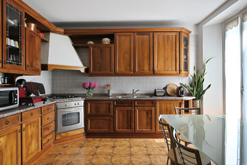 Kitchen room with wooden furniture