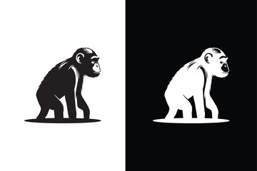 Chimpanzee icon silhouette vector illustration, on white background.