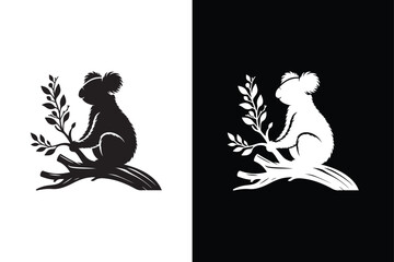 Set of koala black icon design vector, vector set of koala silhouettes icon on white background.