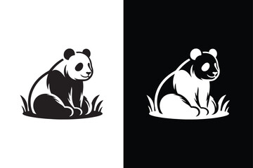 Panda bear vector illustration, panda silhouette vector icon on white background.