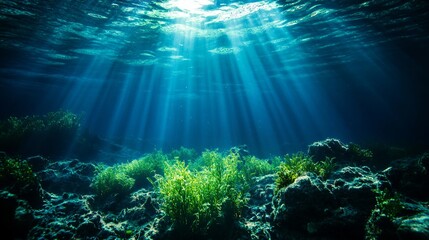 Fototapeta premium Sea alges under the sea, deep, blue water