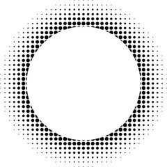 Circular halftone of black dots decreasing