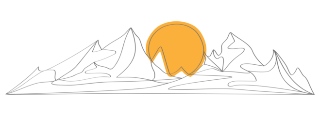 Mountain with sun landscape continuous one line style