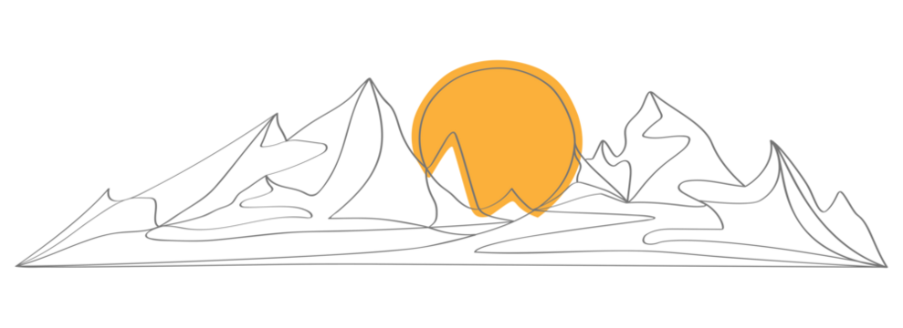 Mountain with sun landscape continuous one line style