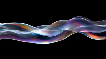 Abstract iridescent wave flowing on a black background.