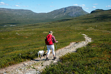 Woman hiking in Lapland Finland