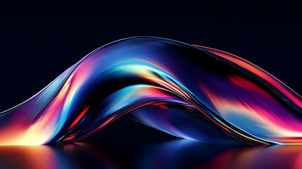 Abstract iridescent wave on a black background.