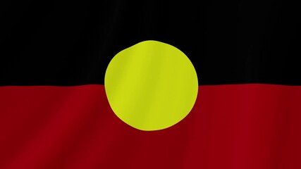 Australian Aboriginal Waving Flag. Realistic Flag Animation. Seamless Loop Background.