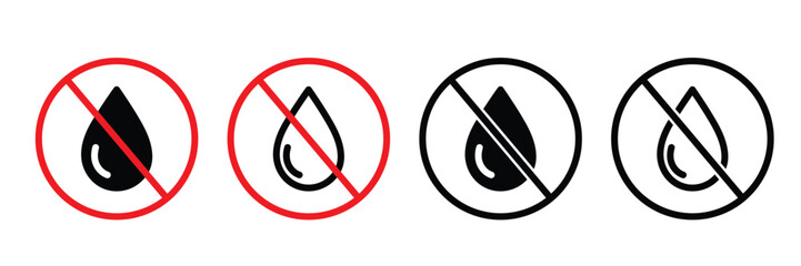 Set of No Water or Oil Contact icon collection. Liquid and Oil Prohibition Sign. vector Illustration.