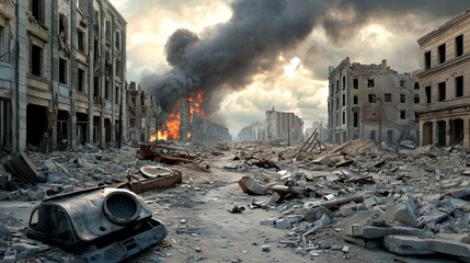 Landscape After An Apocalypse With Ruined Technologies And Rustic Elements In A Devastated Environment