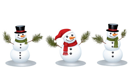 Set of Christmas snowmen on transparent background, Christmas clip art