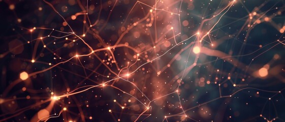 An abstract representation of glowing interconnected particles and lines, creating a mesmerizing web of light against a dark background.