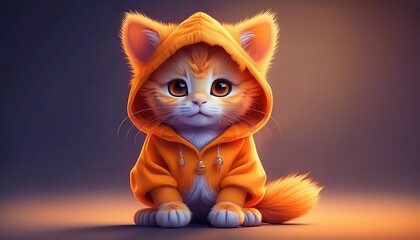 cute cat illustration wearing hoodie orange