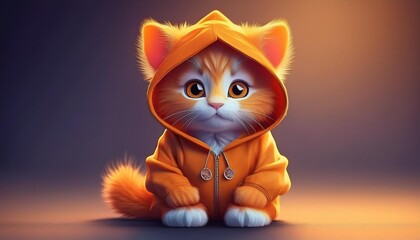 cute cat illustration wearing hoodie orange