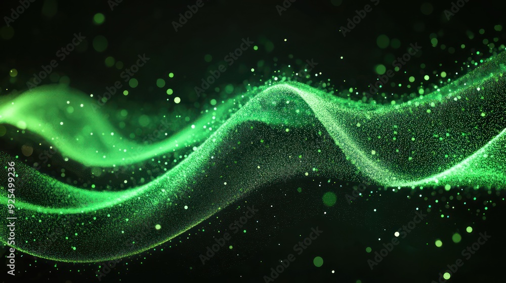 Poster abstract blue green technology background with a cyber network grid and connected particles artifici