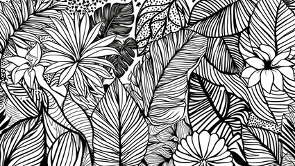 Coloring page flowers, leaves