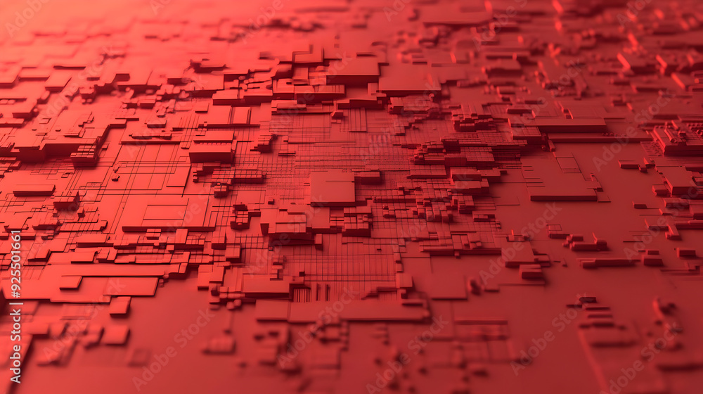 Aufkleber abstract red 3d structure resembling a digital landscape or circuit board.