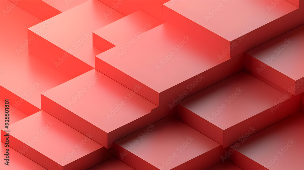 Poster abstract red geometric shapes creating a layered effect.