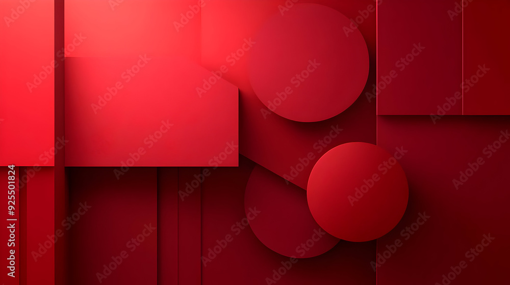 Poster abstract red geometric shapes with circles and rectangles creating a modern design.