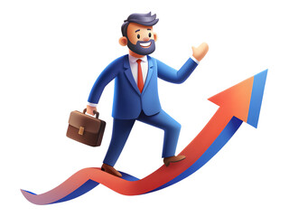 3D rendering Character businessman is on the path to success, rising to the top, Growth and success.