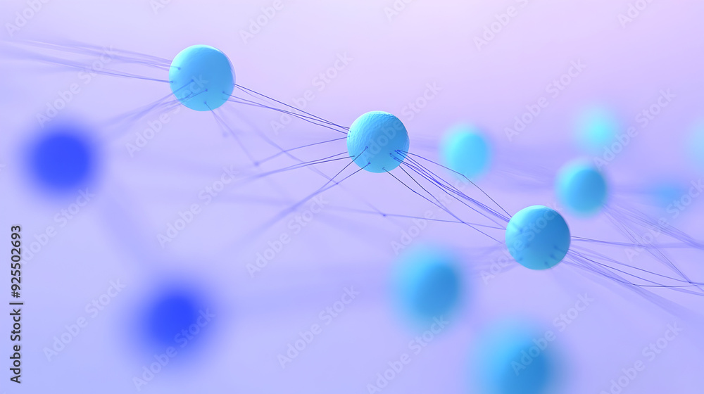 Poster abstract representation of interconnected spheres symbolizing scientific concepts.
