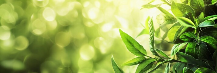 Obraz premium A vibrant image of green leaves illuminated by sunlight, set against a blurred background, emphasizing the fresh and lively feel of nature.