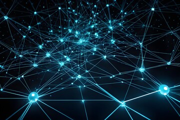 Obraz premium A blue and white image of a network of lines and dots