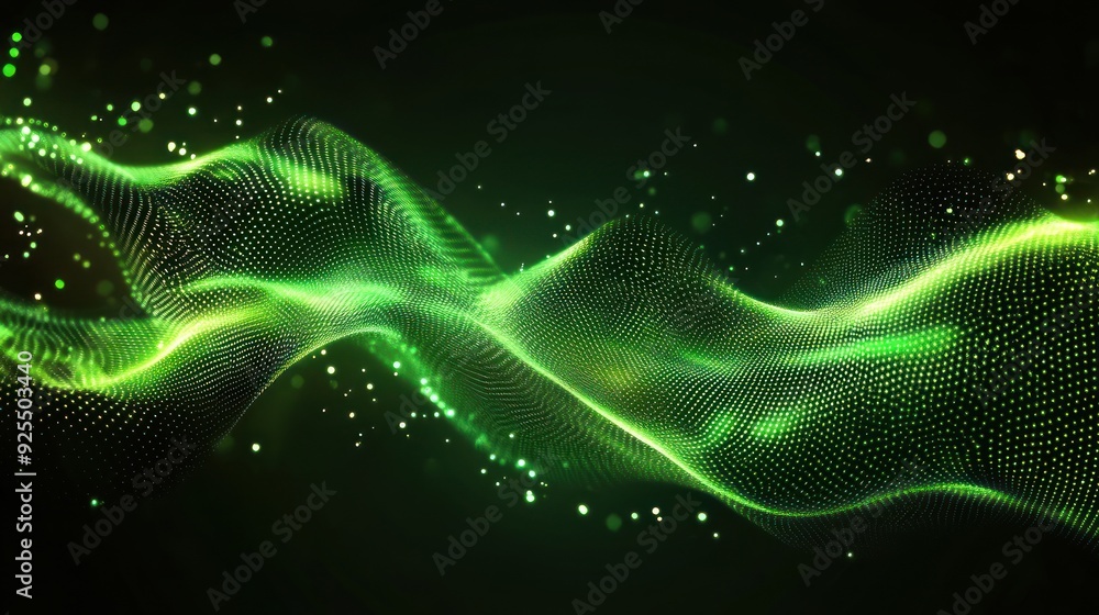 Poster abstract blue green technology background with a cyber network grid and connected particles artifici