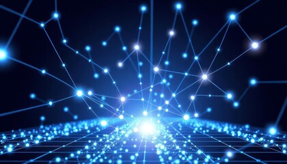 Naklejka premium Digital cyberspace with particles and Digital data network connections concept, ai