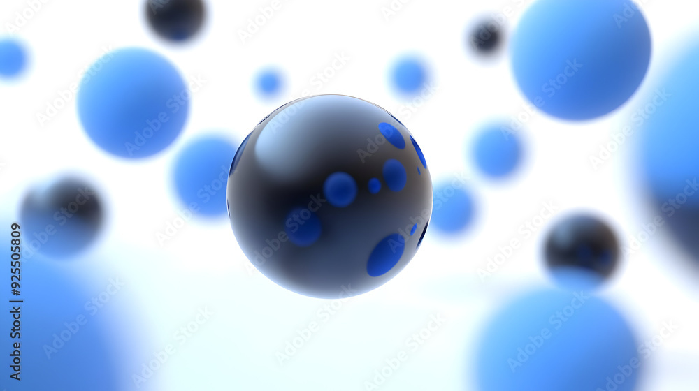 Aufkleber abstract visualization of floating blue and black spheres in a light background.