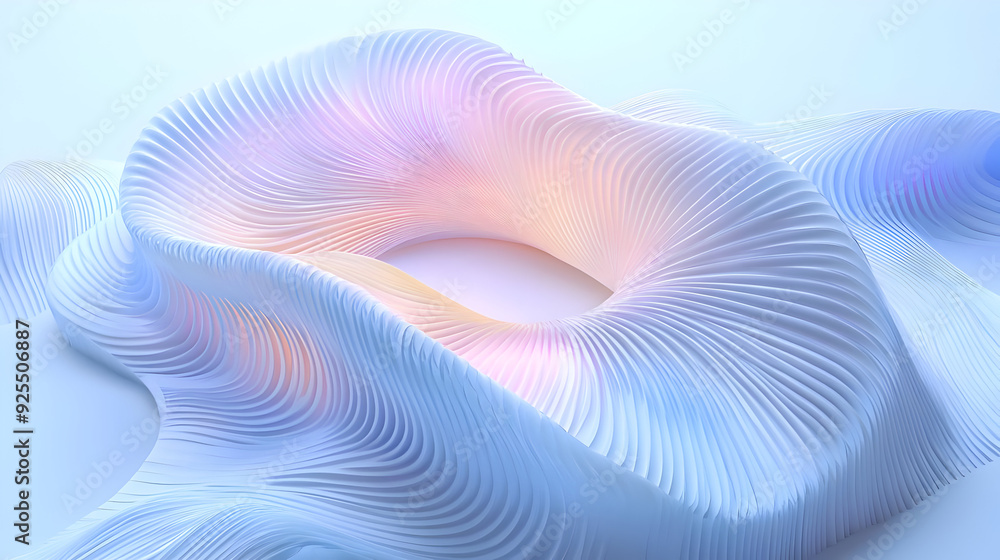 Poster abstract wave-like structure with soft colors and flowing lines.