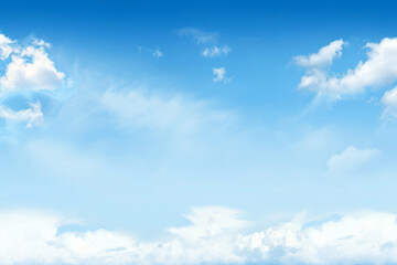 Fototapeta premium Panoramic View of Blue Sky with White Clouds, Clean Air Concept for Spring or Summer, Ideal for Environmental and Nature Design and Text Presentation