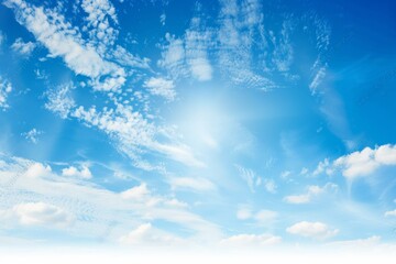 Obraz premium Panoramic View of Blue Sky with White Clouds, Clean Air Concept for Spring or Summer, Ideal for Environmental and Nature Design and Text Presentation