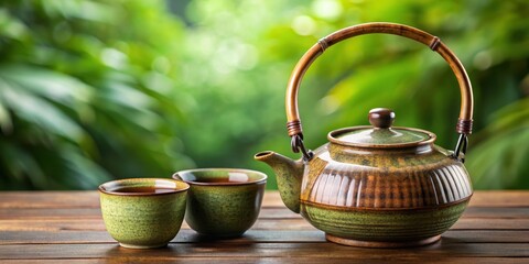 Traditional Hagi-yaki tea ware set with teapot and tea bowl, Hagi ware, Japanese pottery, tea ceremony, tea utensils