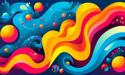 Liquid abstract gradient background. Abstract multicolored waves and bubbles. Wavy banners. Colorful geometric shapes.