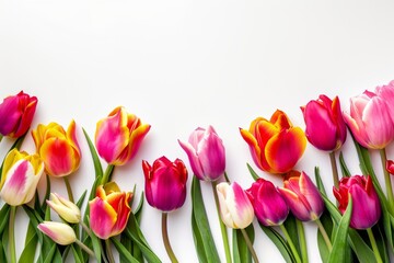 tulip flowers, white background, copy space