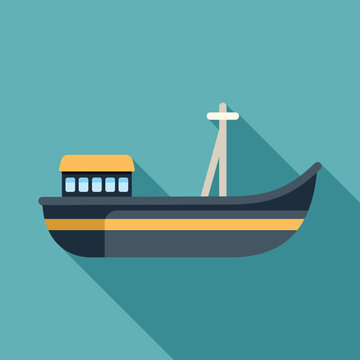 recommend clip art: Fishing boat sailing on water surface with long shadow