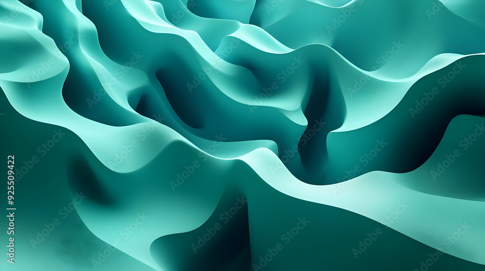 Poster abstract wavy forms in turquoise tones creating a smooth, flowing texture.