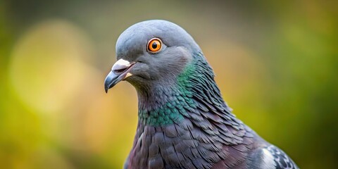 Obraz premium Gray pigeon looking directly at the camera, pigeon, bird, animal, wildlife, wild, dove, nature, close-up, portrait, feathers, beak