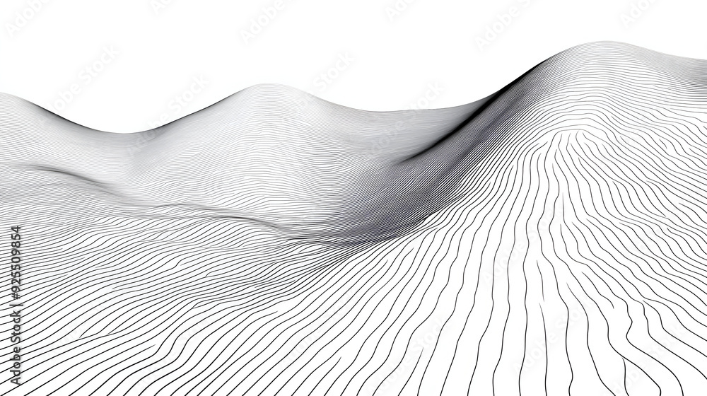 Poster abstract wavy lines creating a minimalist landscape effect.