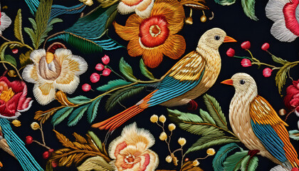  Embroidery small birds' pattern seamless 
