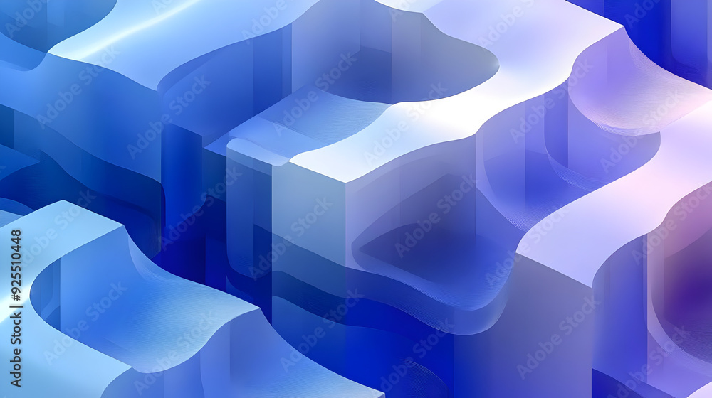 Poster abstract wavy patterns in blue and white tones creating a modern visual effect.