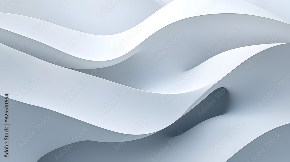 Poster abstract wavy shapes in light gray and white tones creating a smooth, modern background.