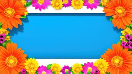 frame made from beautiful flowers with free place for text on a light background 