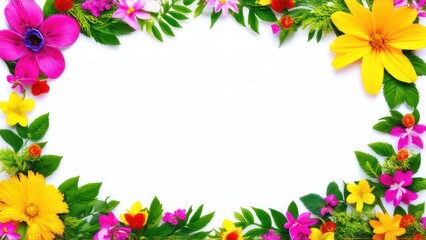 Obraz premium frame made from beautiful flowers with free place for text on a light background 