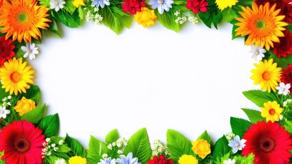 Obraz premium frame made from beautiful flowers with free place for text on a light background 