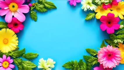 Obraz premium frame made from beautiful flowers with free place for text on a light background 